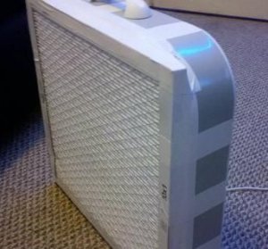 simple invention to remove air pollution indoors - duct tape a Furnace Filter to a Box Fan - removes smoke from wildfires